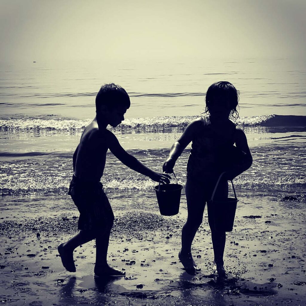 Kids on the beach at Birch Point State Park, Owl's Head, Maine