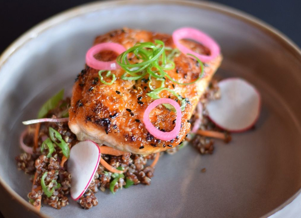 Salmon dinner at Noble Kitchen, Brunswick, Maine