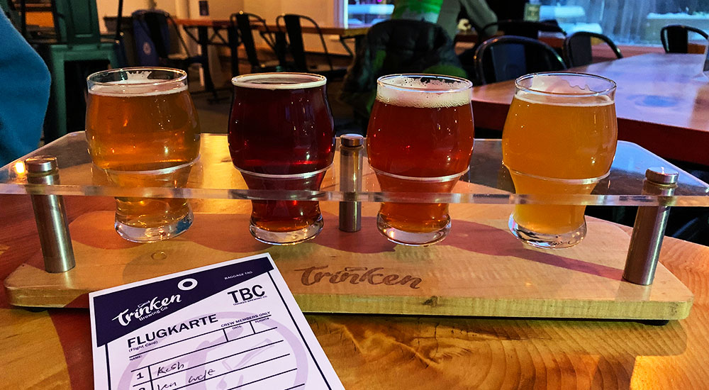 Flight of beer at Trinken Brewing Co., West Bath, Maine