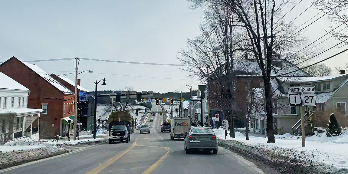 Driving through Wiscasset, Maine in winter