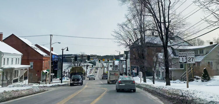 Driving through Wiscasset, Maine in winter