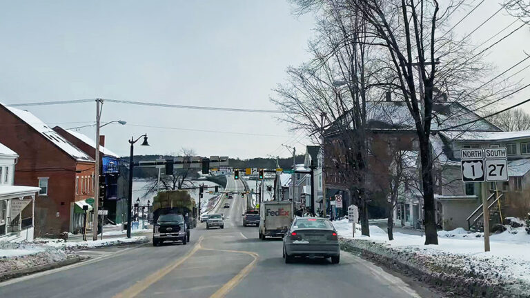 Driving through Wiscasset, Maine in winter