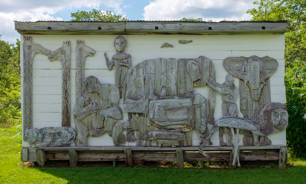 Animal relief sculpture, Langlais Art Preserve, Cushing, Maine