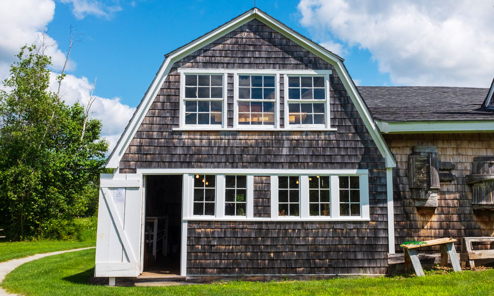 Back of barn workshop, Langlais Art Preserve, Cushing, Maine