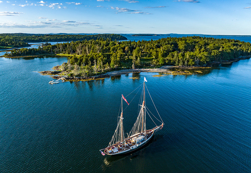 The Angelique windjammer with islands in the background