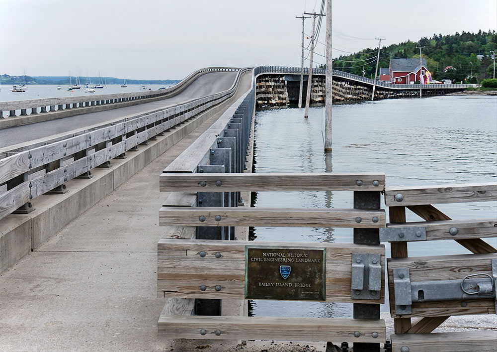 The Cribstone bridge that connects Bailey and Orr's Islands in Harpswell, Maine