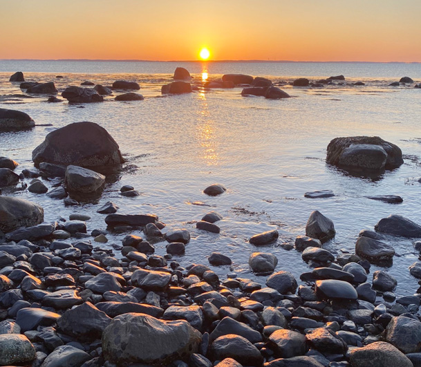 Sunrise over the rocky coast of Rockland, Maine