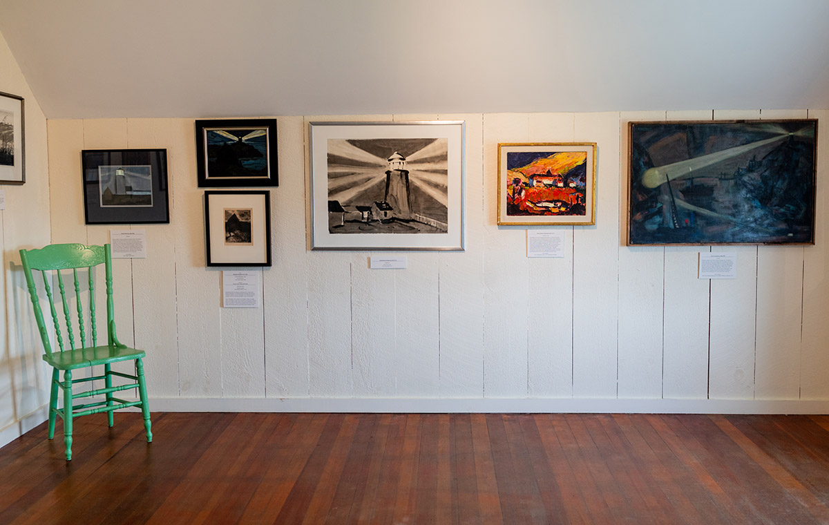 Art works on the wall at the Monhegan Museum of Art & History, Monhegan Island, Maine