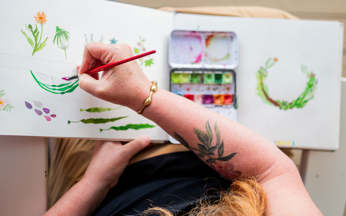 Painting with watercolors on Monhegan Island, Maine