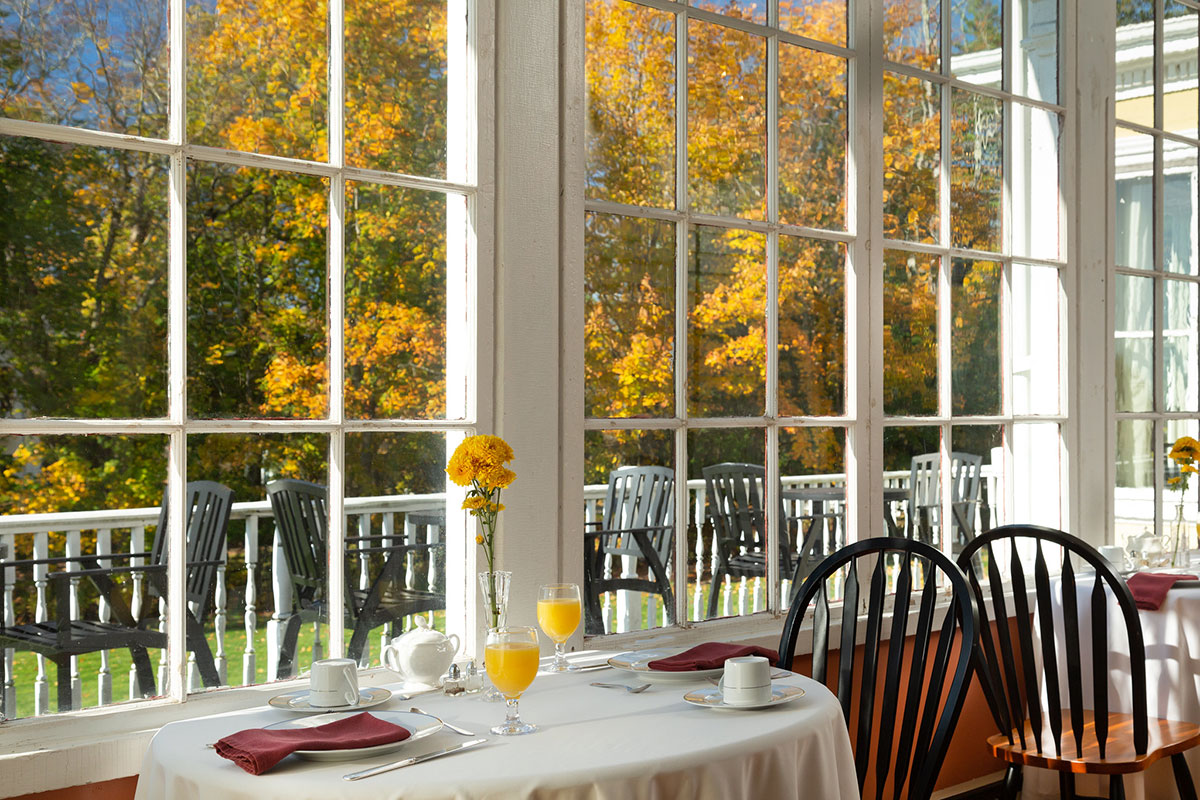 Autumn view from the dining room at Captain Nickels Inn in Searsport, Maine