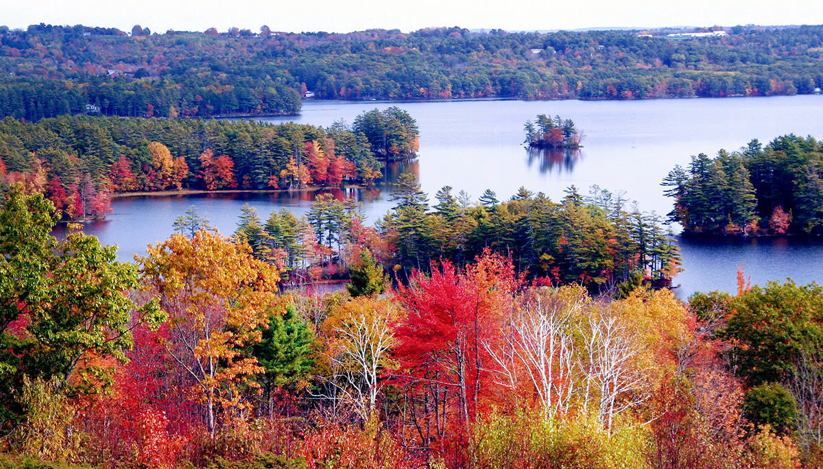 Autumn view of Damariscotta Lake, in Jefferson, Maine