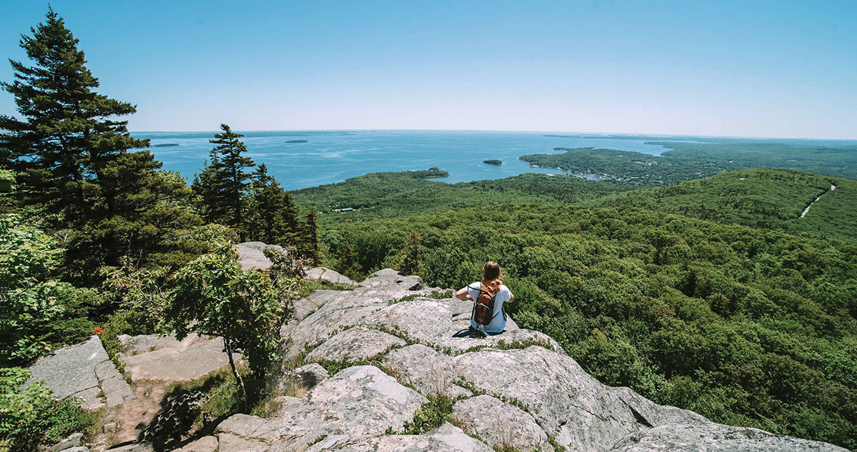 Ocean view from the top of Mt Battie in Camden, Maine