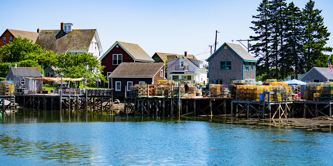 Lobster traps on a dock in Port Clyde, Maine