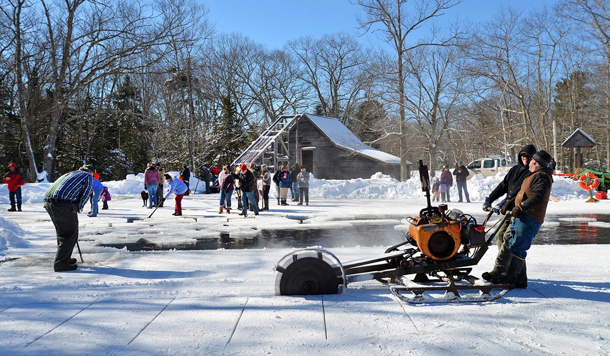 Ice harvest at Thompson Ice House, in South Bristol, Maine