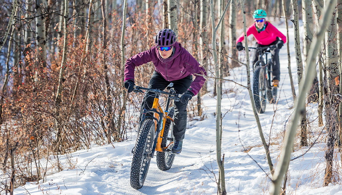 Fat tire biking on a trail in MidCoast Maine