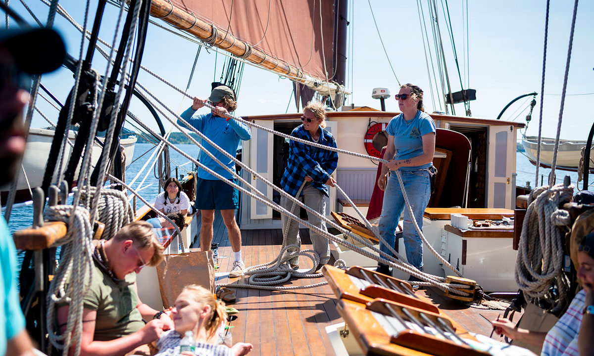 Windjammer crew onboard, in MidCoast Maine